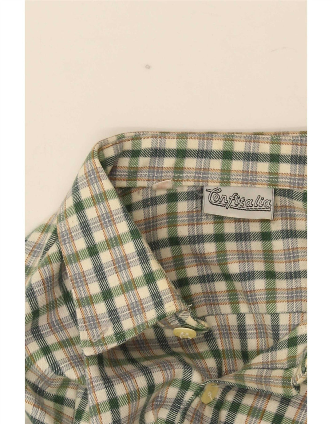 Vintage Mens Flannel Shirt Small Green Check Polyester