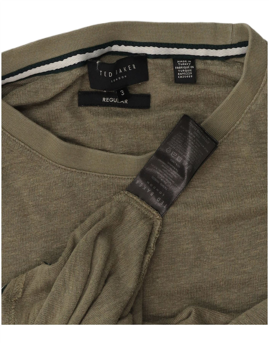 Ted Baker Mens Regular T-Shirt Top Size 3 Medium Khaki Linen