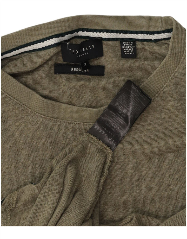 Ted Baker Mens Regular T-Shirt Top Size 3 Medium Khaki Linen
