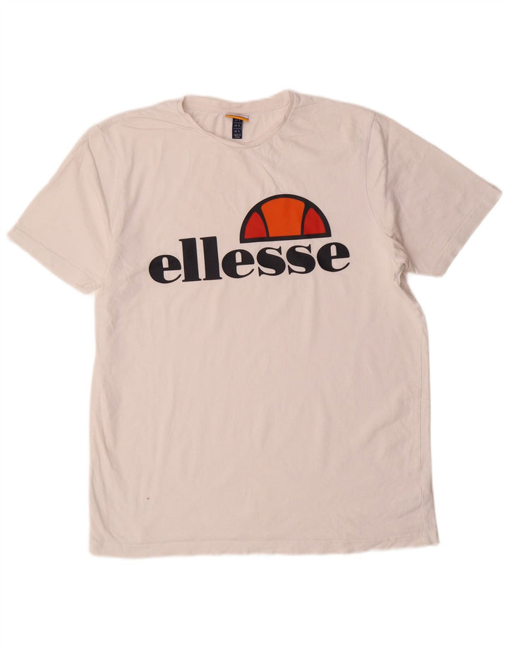 ELLESSE Mens Graphic T-Shirt Top Large White Cotton