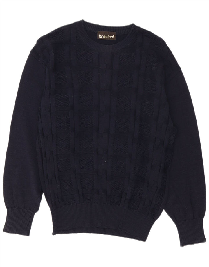 Breidhof Mens Crew Neck Jumper Sweater IT 50 Medium Navy Blue New Wool
