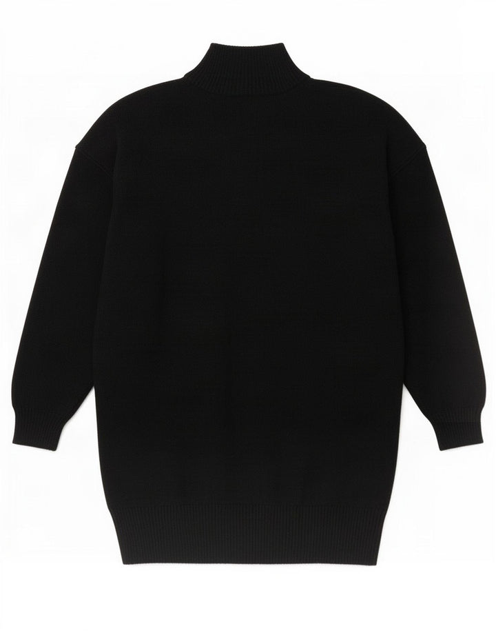Jaeger Womens Button Neck Jumper Sweater EU 38 Medium Black Lambswool