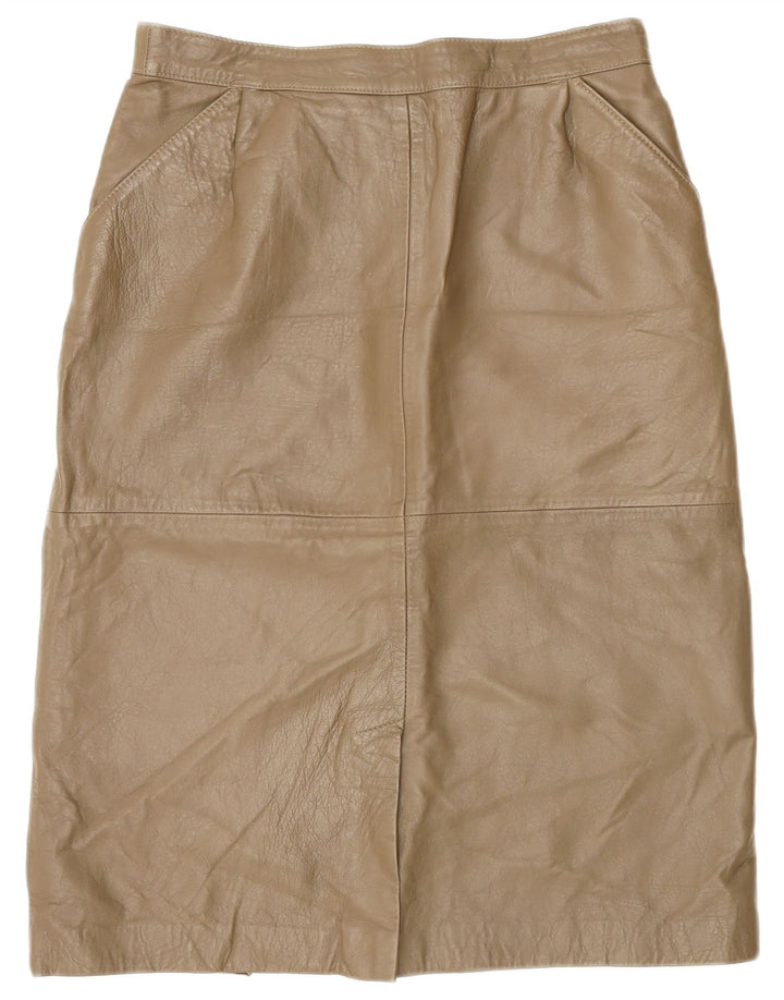 Vintage Womens Leather Skirt IT 44 Medium W28 Khaki