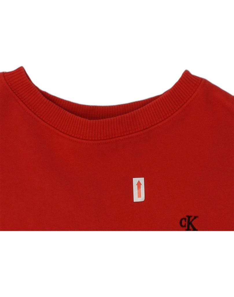 CALVIN KLEIN Girls Crop Graphic Sweatshirt Jumper 7-8 Years Red Cotton | Vintage Calvin Klein | Thrift | Second-Hand Calvin Klein | Used Clothing | Messina Hembry 