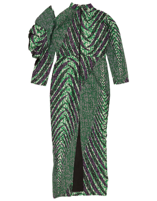 Vintage Womens Abstract Pattern Maxi Sheath Dress UK 12 Medium Green
