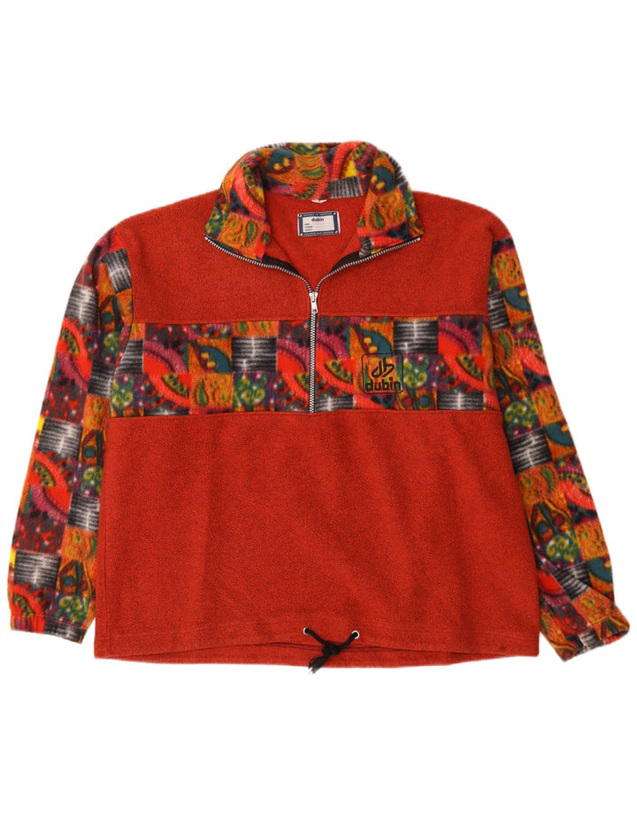 Dubin Mens Zip Neck Fleece Jumper Large Red Geometric