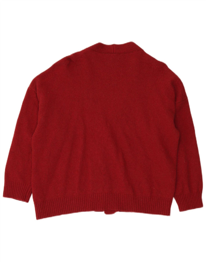 Benetton Womens Oversized Cardigan Sweater UK 14 Medium Red Striped Wool