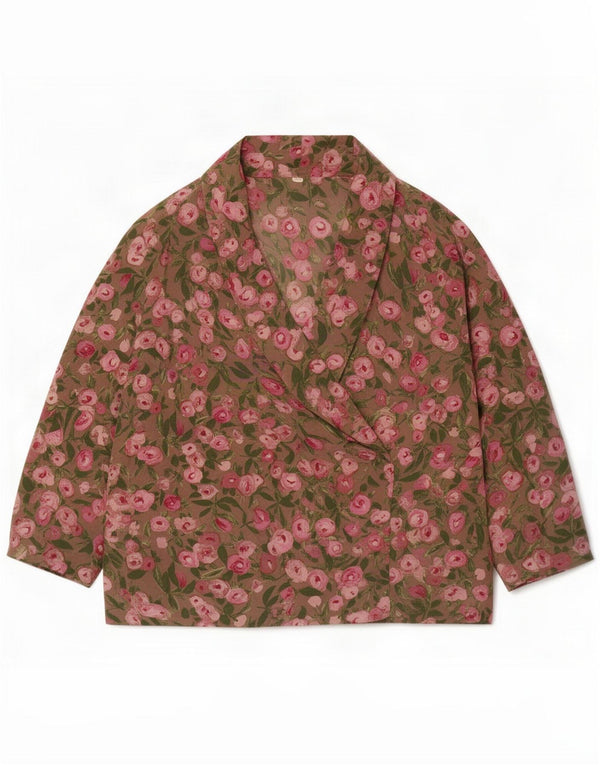 Vintage Womens Long Sleeve Blouse Top UK 18 XL Khaki Floral
