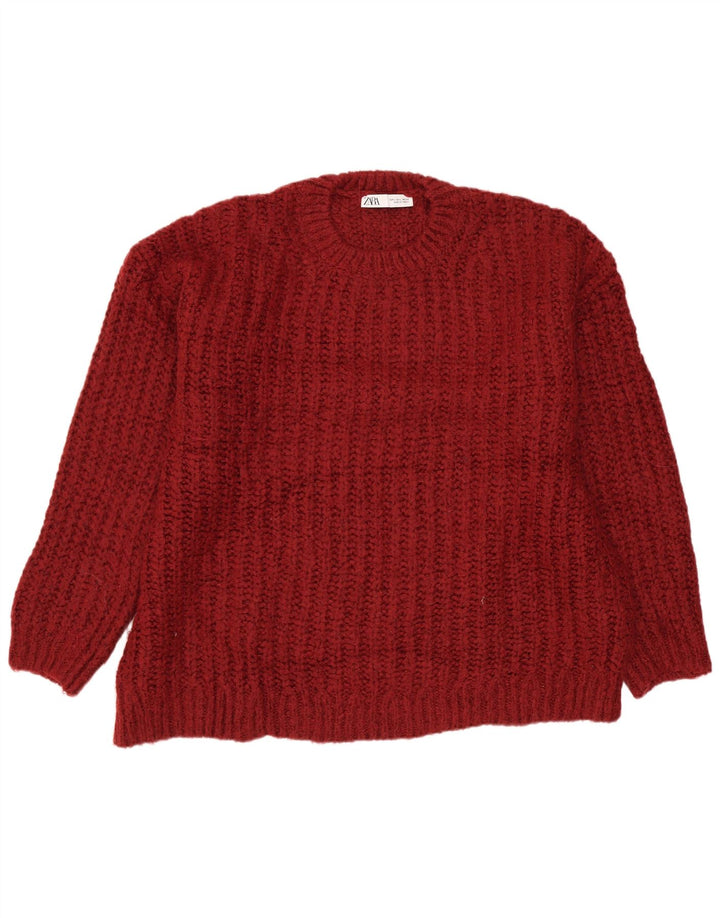 ZARA Womens Oversized Crew Neck Jumper Sweater UK 16 Large Red Acrylic