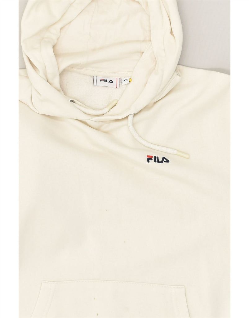 FILA Womens Hoodie Jumper UK 4 XS Off White Cotton | Vintage Fila | Thrift | Second-Hand Fila | Used Clothing | Messina Hembry 