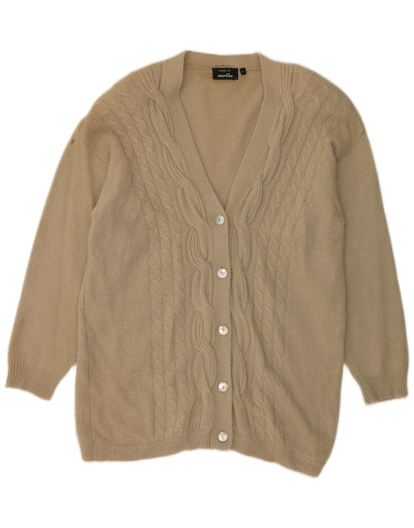 Vintage Womens Longline Cardigan Sweater UK 16 Large Beige Lambswool