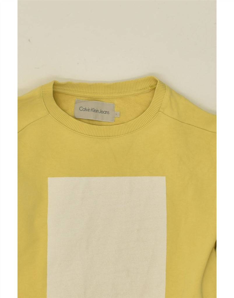 CALVIN KLEIN JEANS Womens Graphic Sweatshirt Jumper UK 16 Large Yellow | Vintage Calvin Klein Jeans | Thrift | Second-Hand Calvin Klein Jeans | Used Clothing | Messina Hembry 