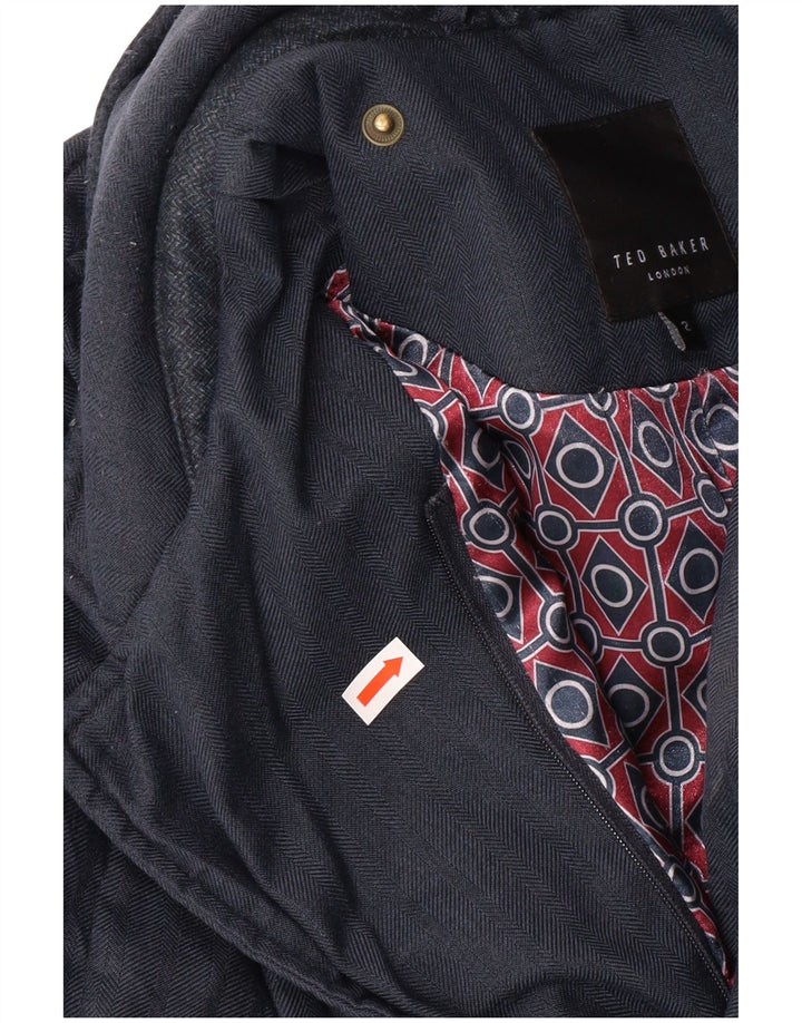 TED BAKER Mens Quilted Jacket Size 2 Small Navy Blue Herringbone Classic