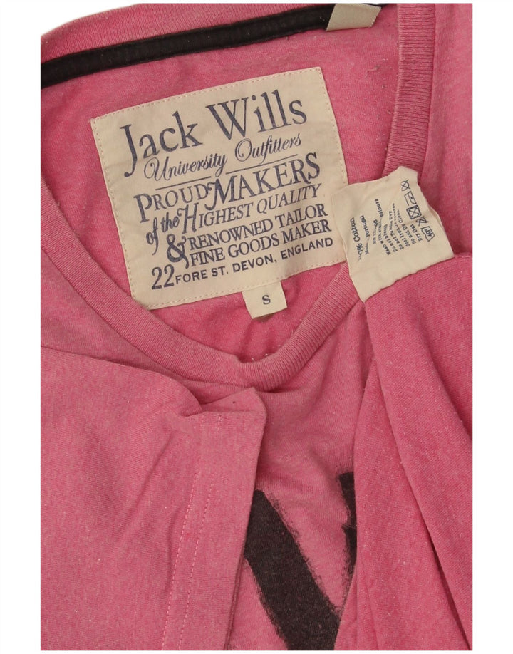 JACK WILLS Mens Graphic T-Shirt Top Small Pink Cotton
