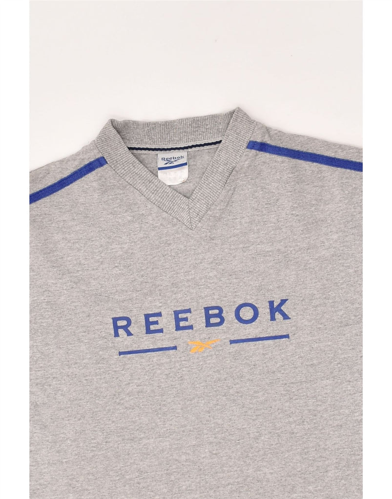 REEBOK Womens Graphic Top Long Sleeve UK 16 Large Grey Colourblock Cotton | Vintage Reebok | Thrift | Second-Hand Reebok | Used Clothing | Messina Hembry 