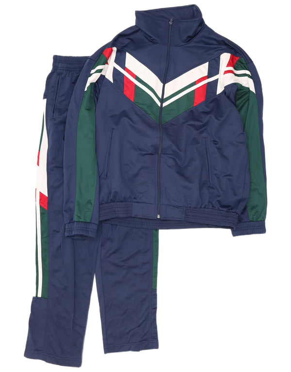 Vintage Mens Regular Fit Full Tracksuit Medium Navy Blue Colourblock Sports