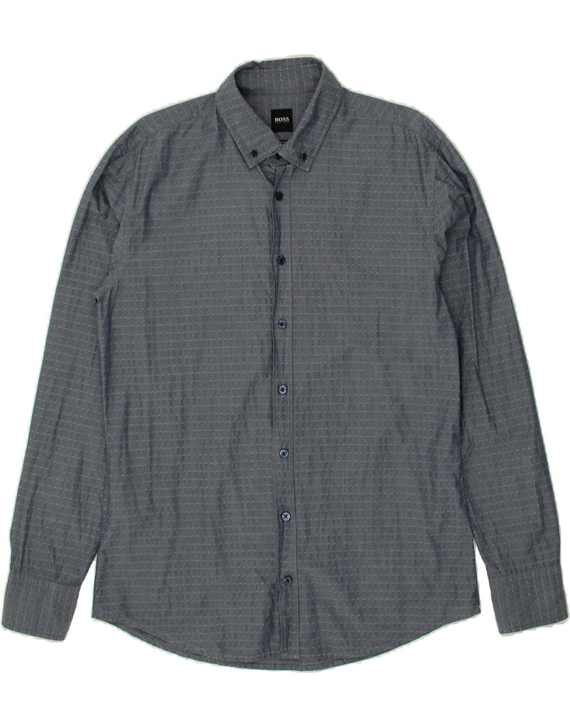 HUGO BOSS Mens Slim Fit Shirt Large Grey Spotted Cotton Vintage Hugo Boss and Second-Hand Hugo Boss from Messina Hembry 