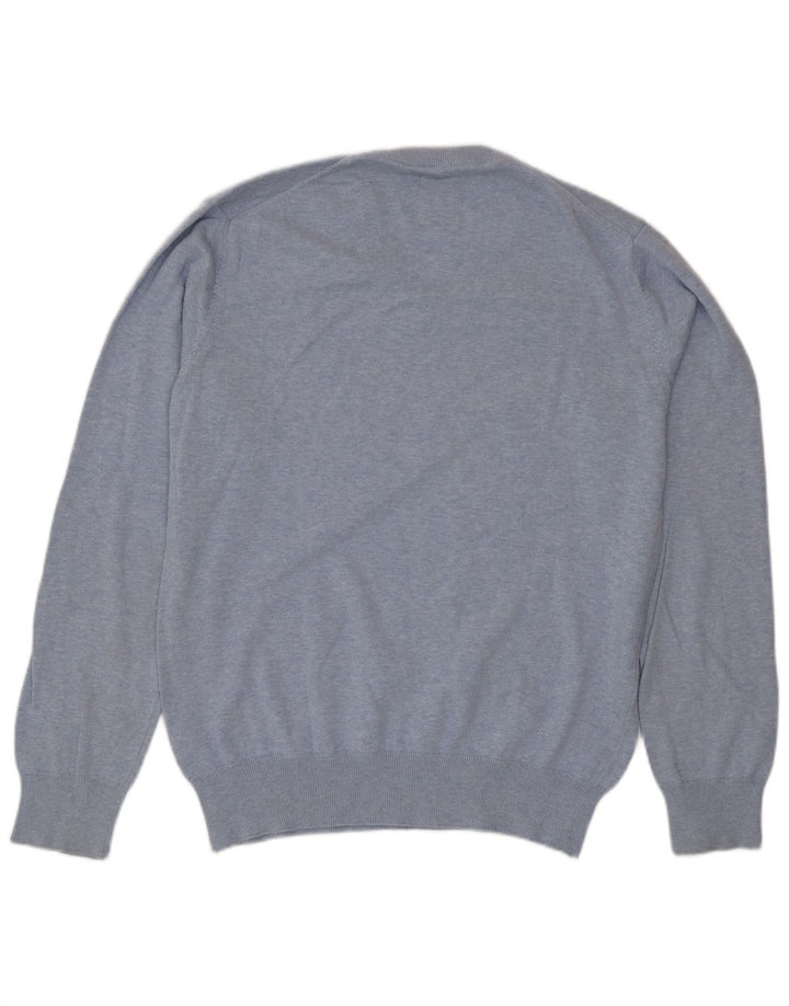 Gant Mens V-Neck Jumper Sweater Medium Blue Cotton