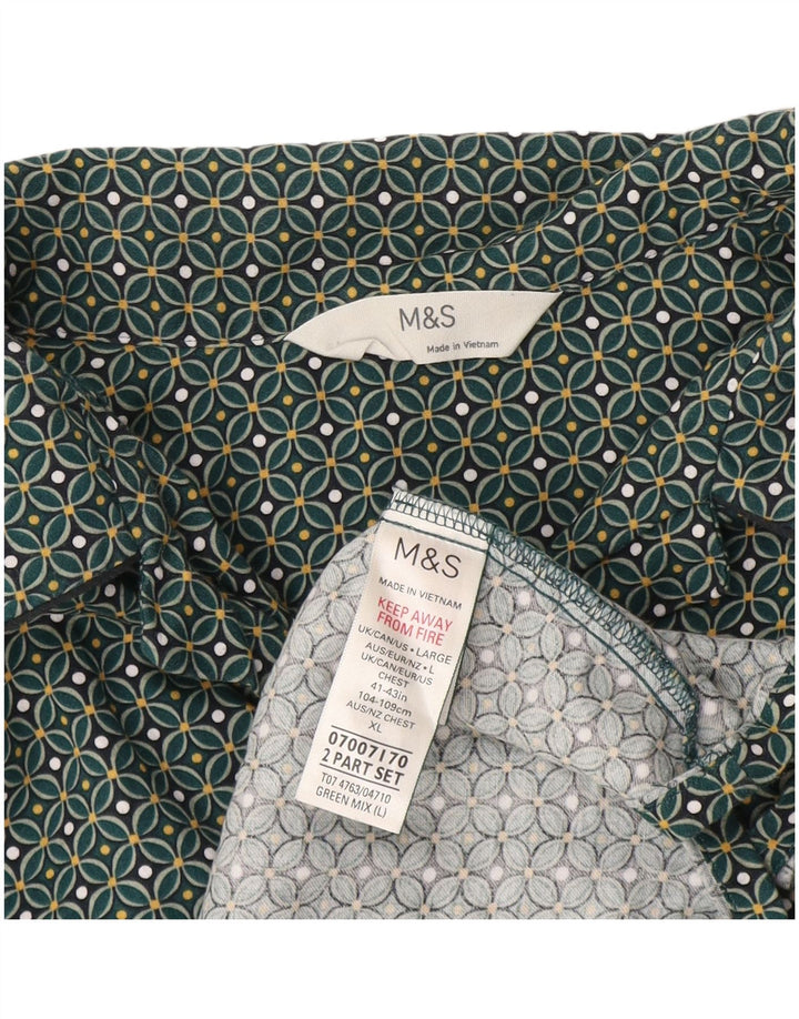 Marks & Spencer Mens Shirt Large Green Geometric Cotton