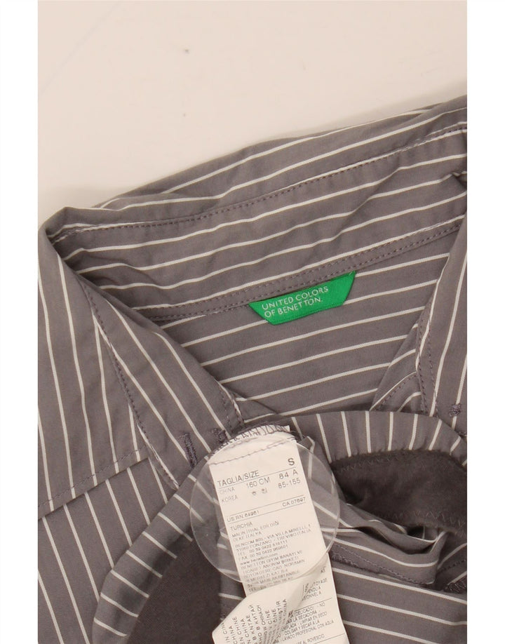Benetton Womens Short Sleeve Shirt Bodysuit UK 10 Small Grey Striped Cotton