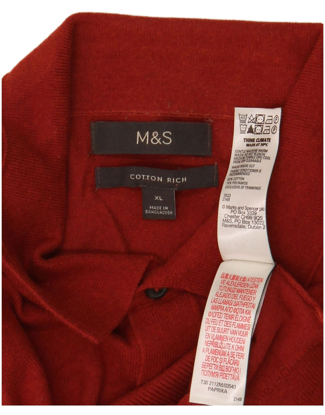Marks & Spencer Mens Polo Neck Jumper Sweater XL Red Cotton