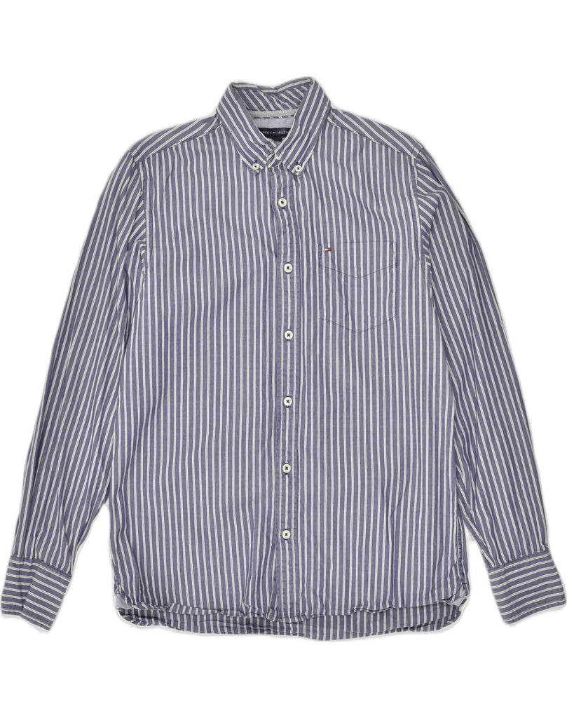 TOMMY HILFIGER Mens Custom Fit Shirt Small Blue Striped Cotton | Vintage Tommy Hilfiger | Thrift | Second-Hand Tommy Hilfiger | Used Clothing | Messina Hembry 