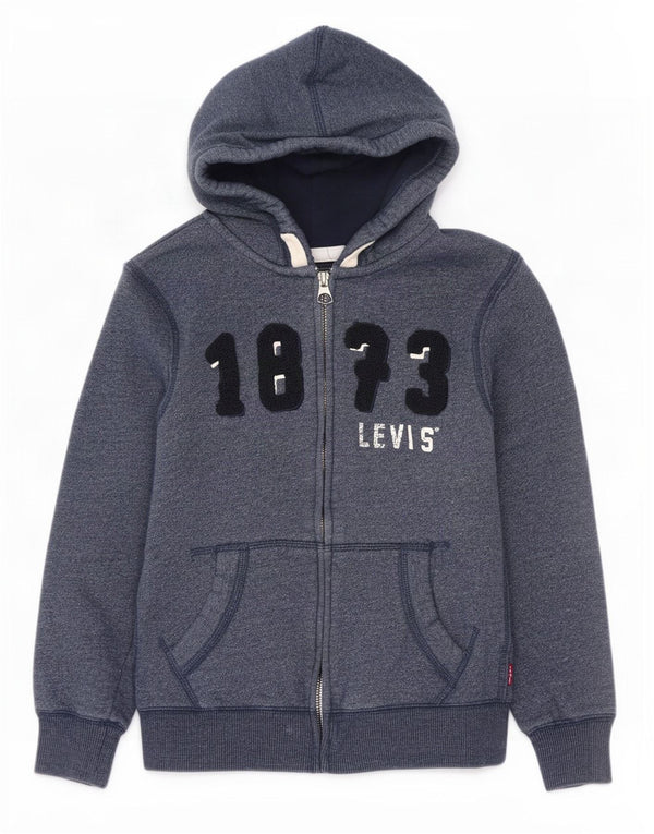 Levi's Boys Graphic Zip Hoodie Sweater 9-10 Years Blue Flecked Cotton