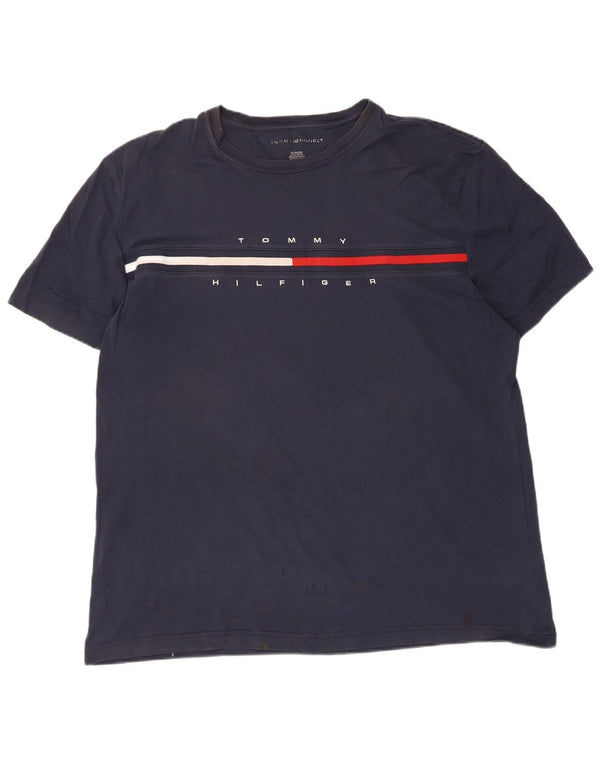Tommy Hilfiger Mens Graphic T-Shirt Top XL Navy Blue Cotton