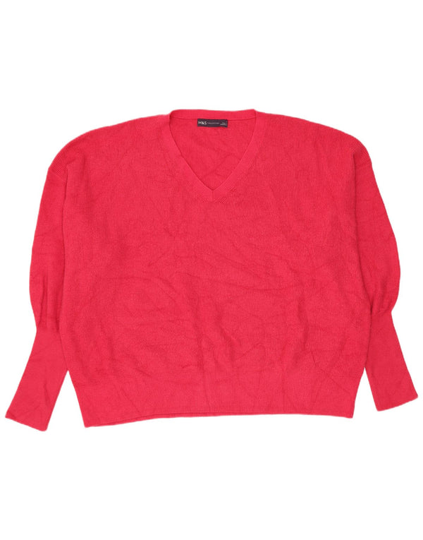 Marks & Spencer Womens Oversized V-Neck Jumper Sweater Large Pink Viscose