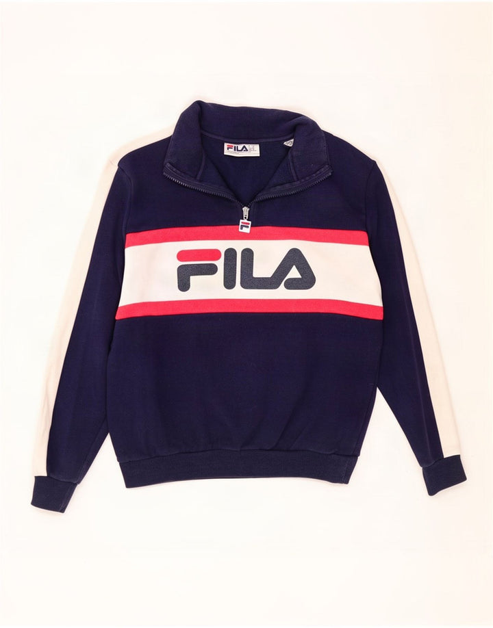 Fila Mens Graphic Sweatshirt Jumper IT 50 Medium Navy Blue Colourblock