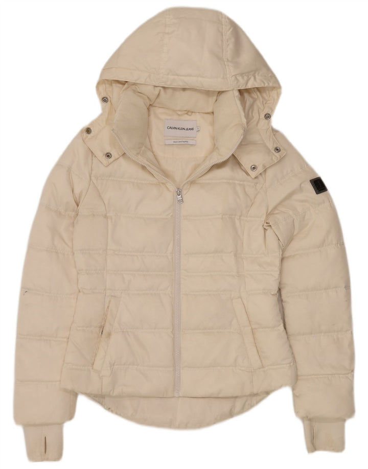 CALVIN KLEIN JEANS Womens Oversized Padded Jacket UK 10 Small Off White