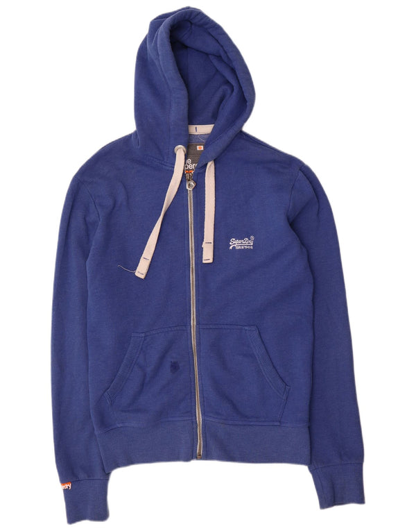 Superdry Mens Zip Hoodie Sweater Small Blue Cotton