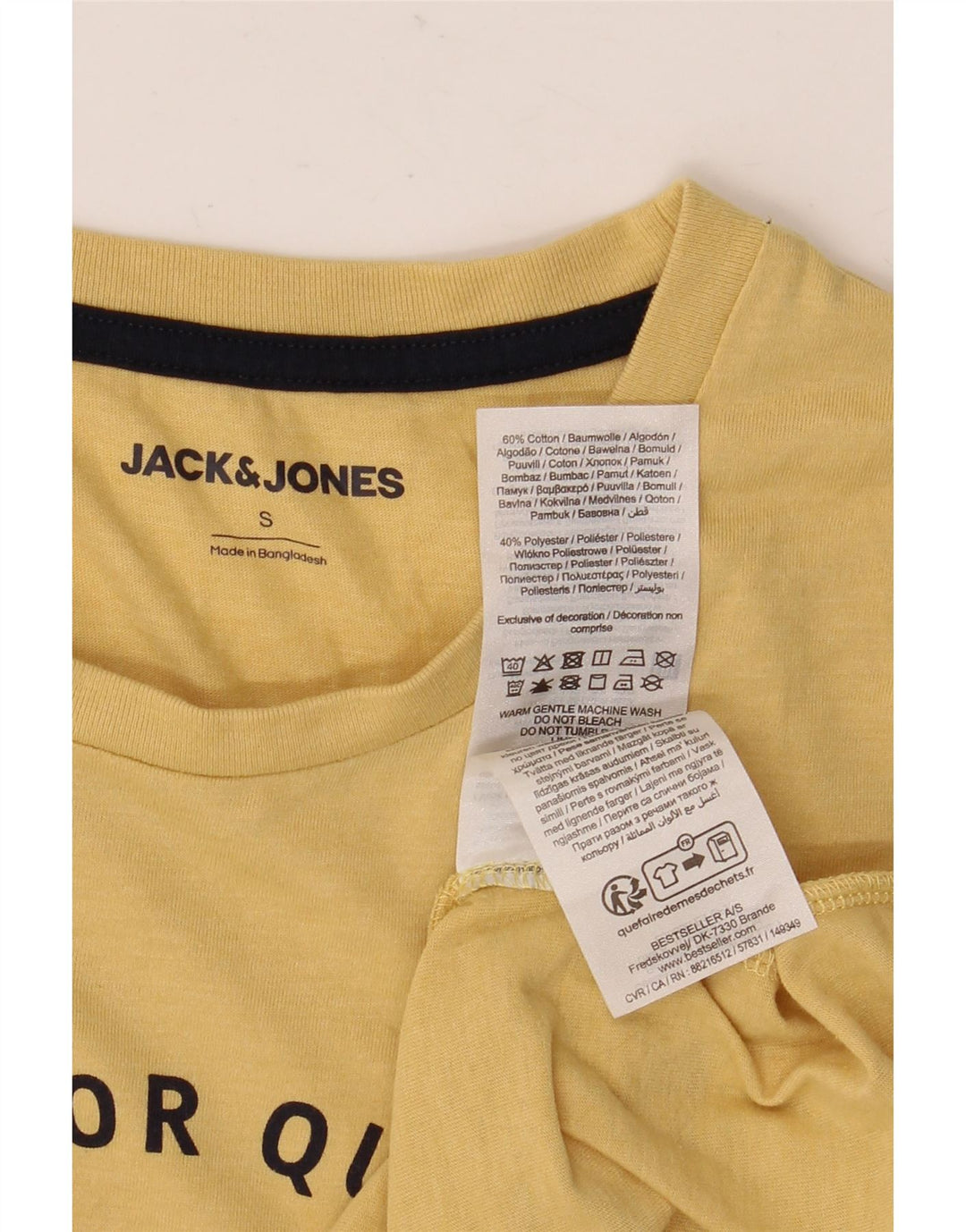 JACK & JONES Mens Denizen Graphic T-Shirt Top Small Yellow Cotton