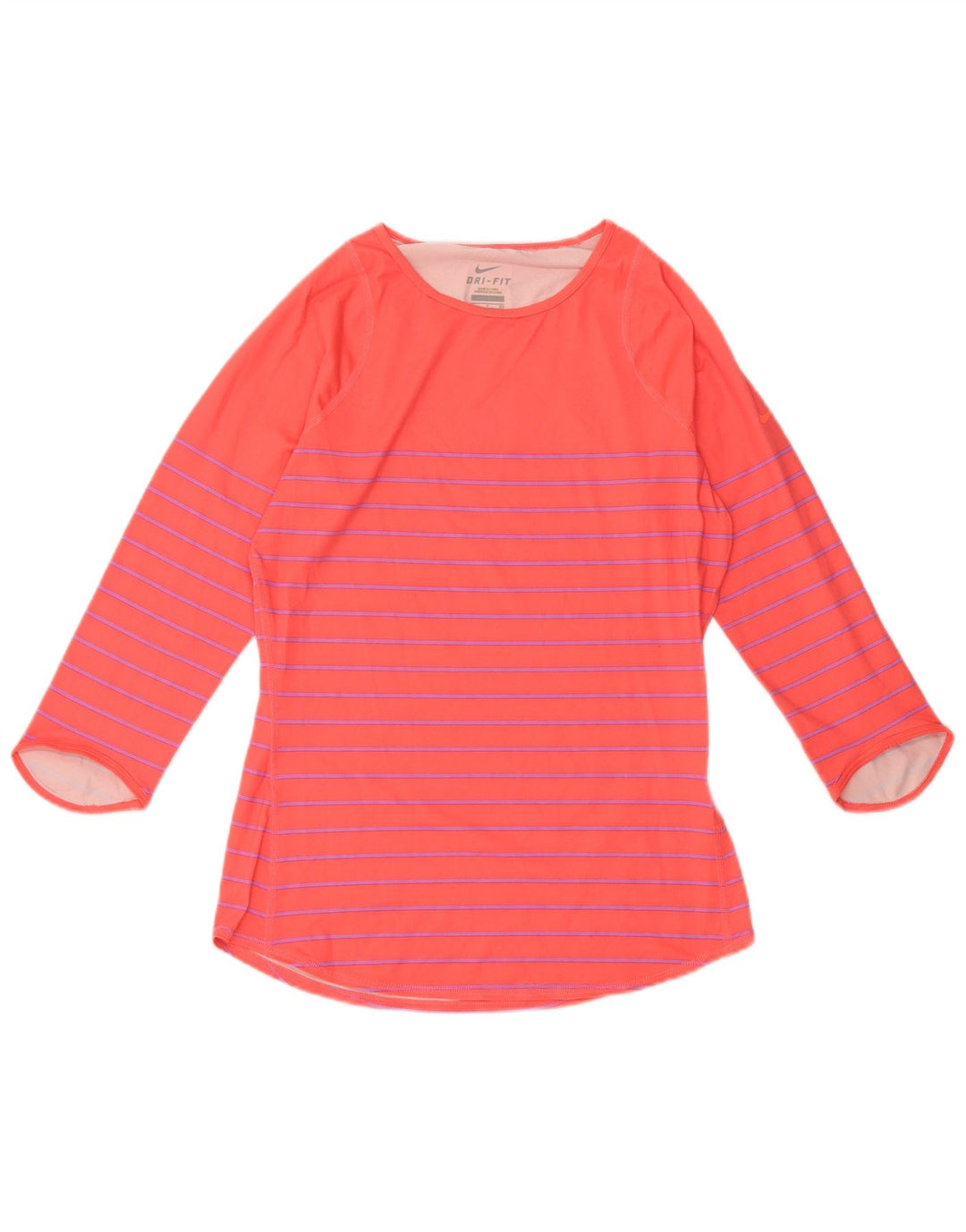 NIKE Womens Dri Fit Top 3/4 Sleeve UK 10 Small Pink Striped Polyester
