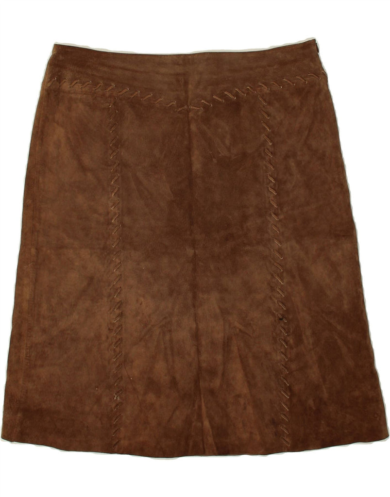 TAIFUN Womens Suede A-Line Skirt EU 42 Large W32 Brown Leather | Vintage Taifun | Thrift | Second-Hand Taifun | Used Clothing | Messina Hembry 