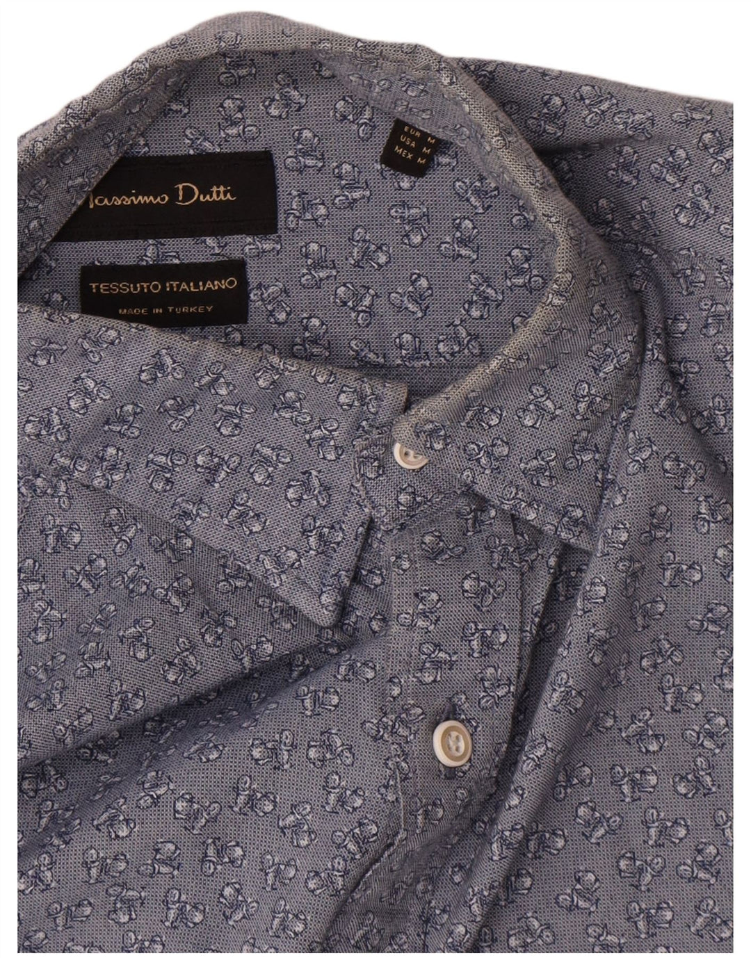 Massimo Dutti Mens Abstract Pattern Shirt Medium Blue Floral Cotton
