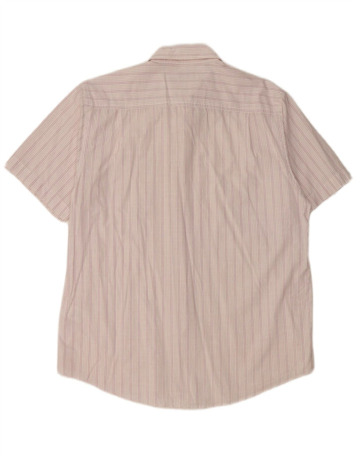 Pierre Cardin Mens Short Sleeve Shirt Large White Striped Cotton