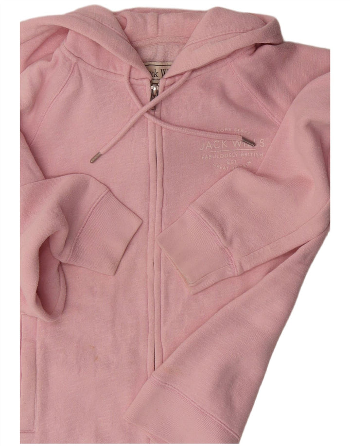 Jack Wills Womens Zip Hoodie Sweater UK 12 Medium Pink Cotton
