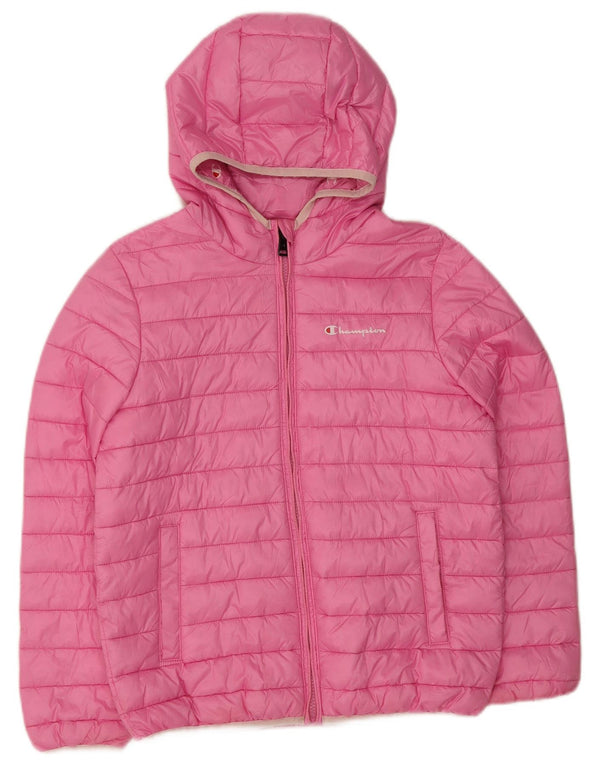 Champion Girls Hooded Padded Jacket 11-12 Years Large Pink Polyester