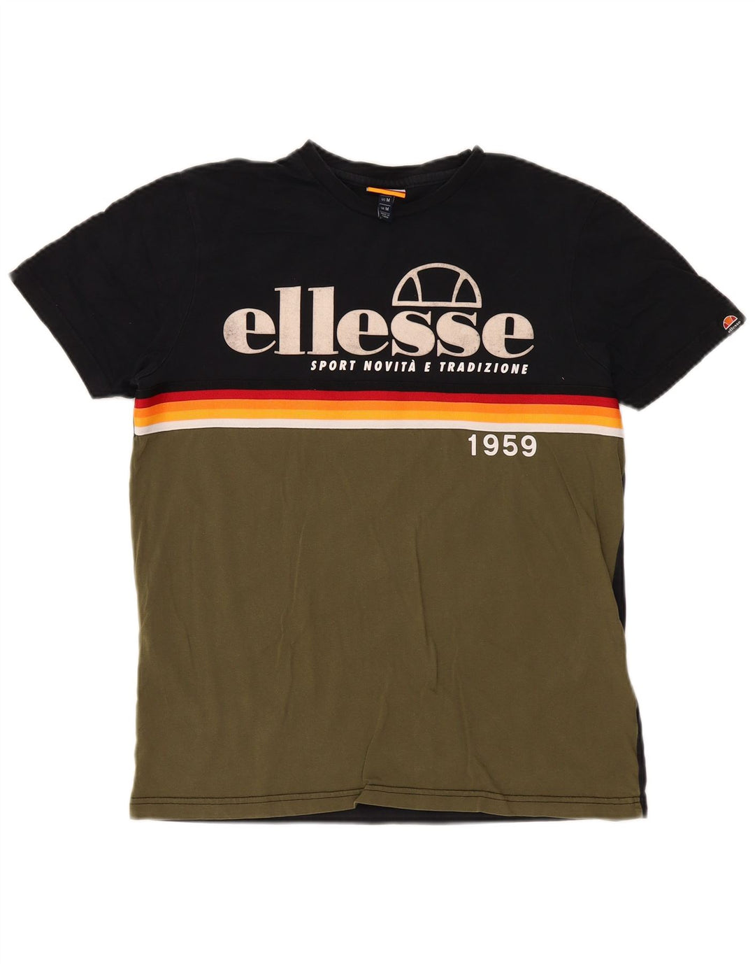 Ellesse Mens Graphic T-Shirt Top Medium Khaki Colourblock Cotton