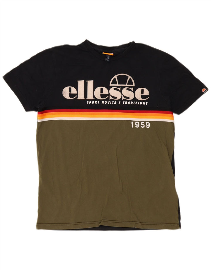 Ellesse Mens Graphic T-Shirt Top Medium Khaki Colourblock Cotton