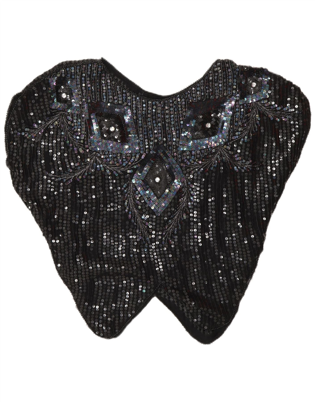 Vintage Womens Batwing Sequin Blouse Top UK 16 Large Black Argyle/Diamond