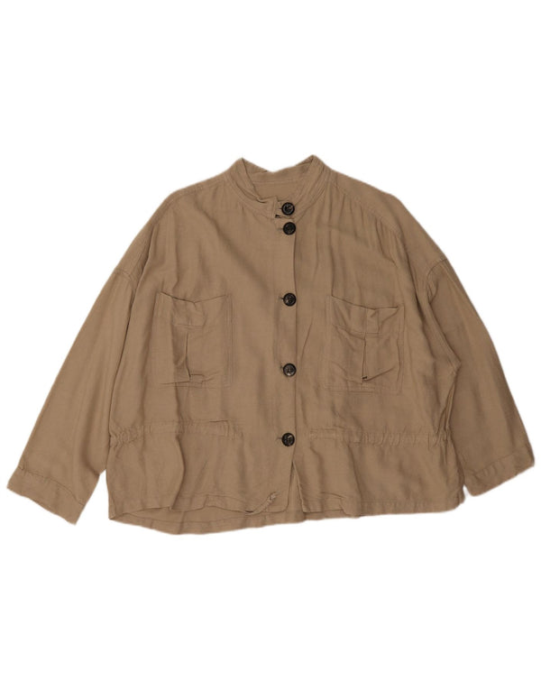Zara Womens Oversized 3/4 Sleeve Bomber Jacket UK 14 Medium Beige
