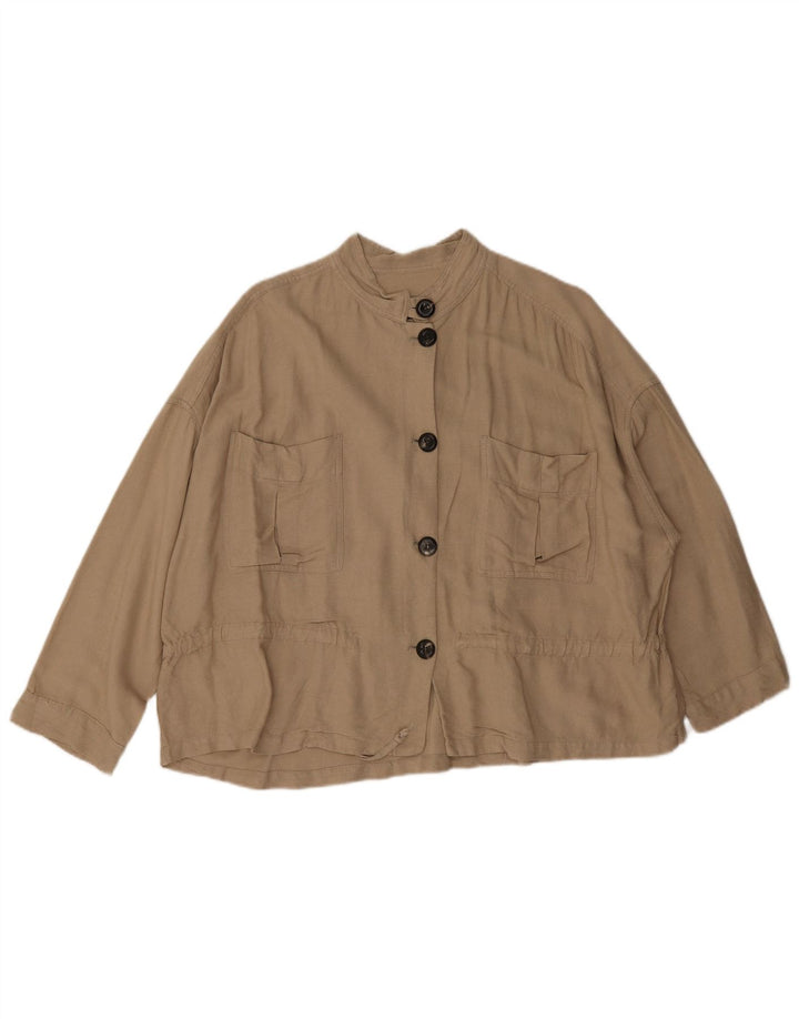 Zara Womens Oversized 3/4 Sleeve Bomber Jacket UK 14 Medium Beige