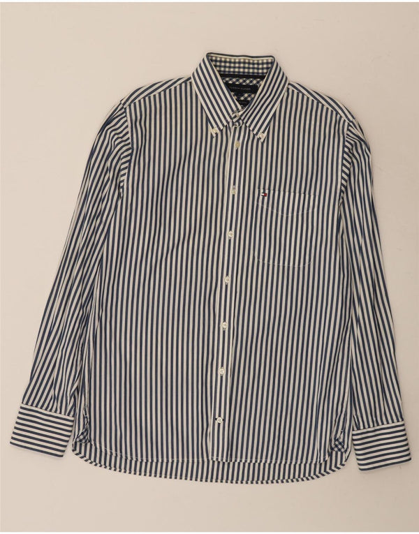 Tommy Hilfiger Mens Shirt Medium Navy Blue Pinstripe Cotton