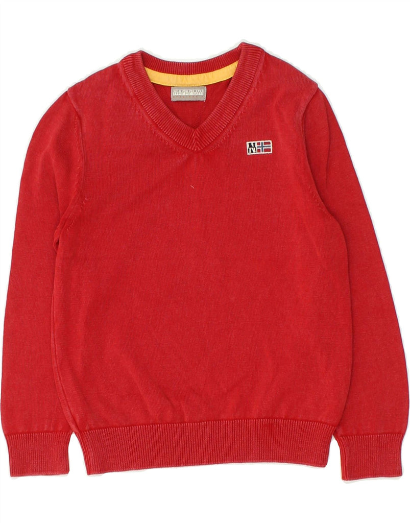 NAPAPIJRI Boys V-Neck Jumper Sweater 5-6 Years Red Cotton | Vintage Napapijri | Thrift | Second-Hand Napapijri | Used Clothing | Messina Hembry 