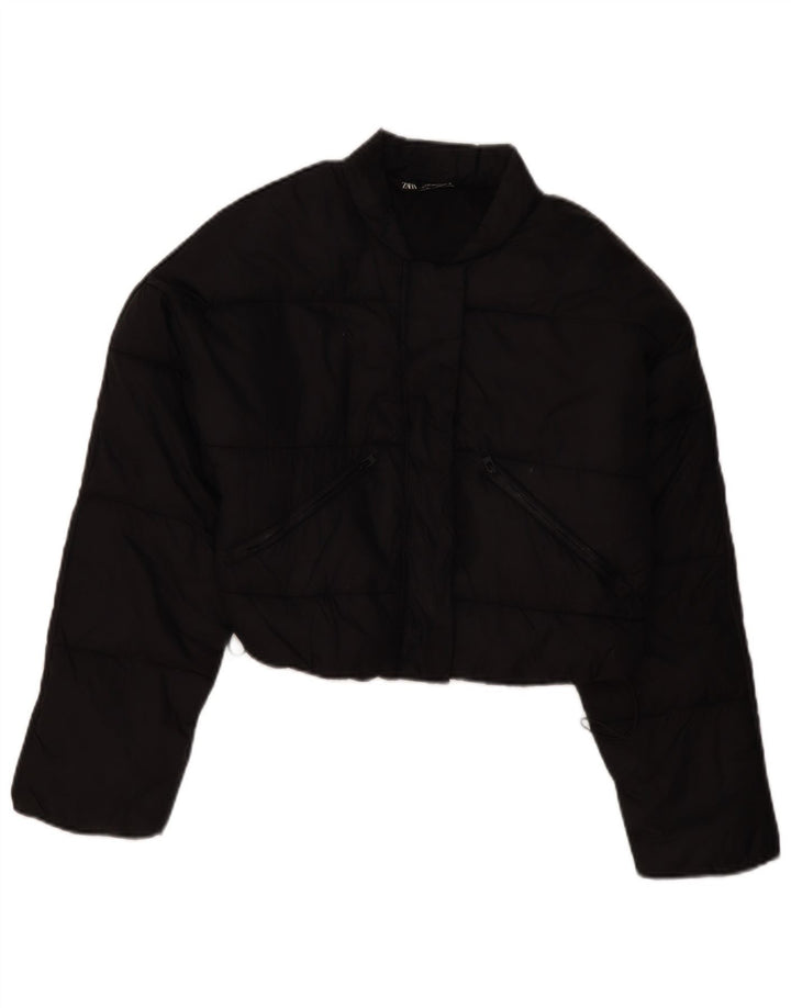 Zara Womens Loose Fit Crop Padded Jacket UK 6 XS Black Polyester