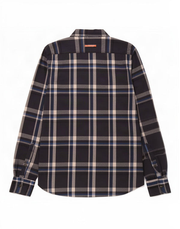 Superdry Mens Flannel Shirt Medium Navy Blue Plaid Cotton