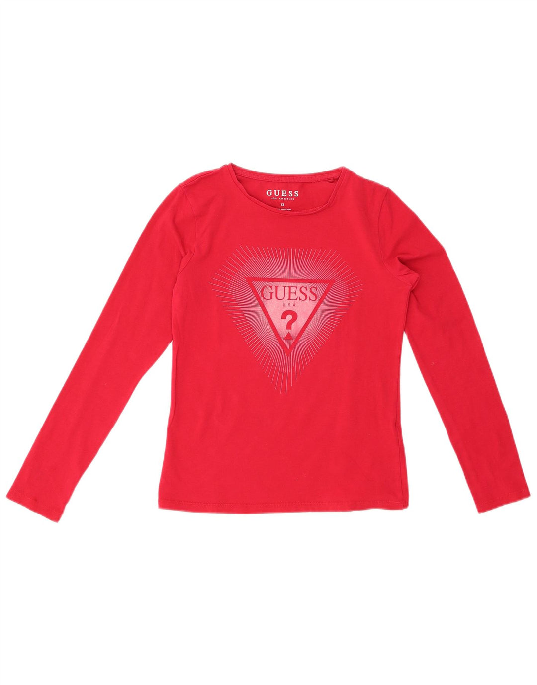 GUESS Girls Graphic Top Long Sleeve 11-12 Years Red Cotton
