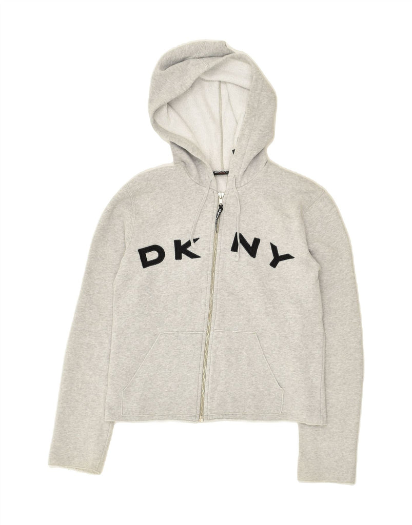 DKNY Girls Graphic Zip Hoodie Sweater 13-14 Years Medium Grey Cotton | Vintage Dkny | Thrift | Second-Hand Dkny | Used Clothing | Messina Hembry 